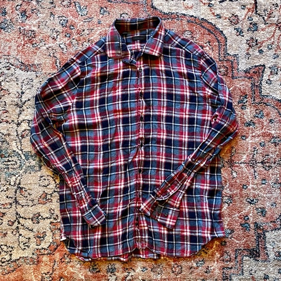 Saks 100% Linen Plaid Button Down - Picture 3 of 3